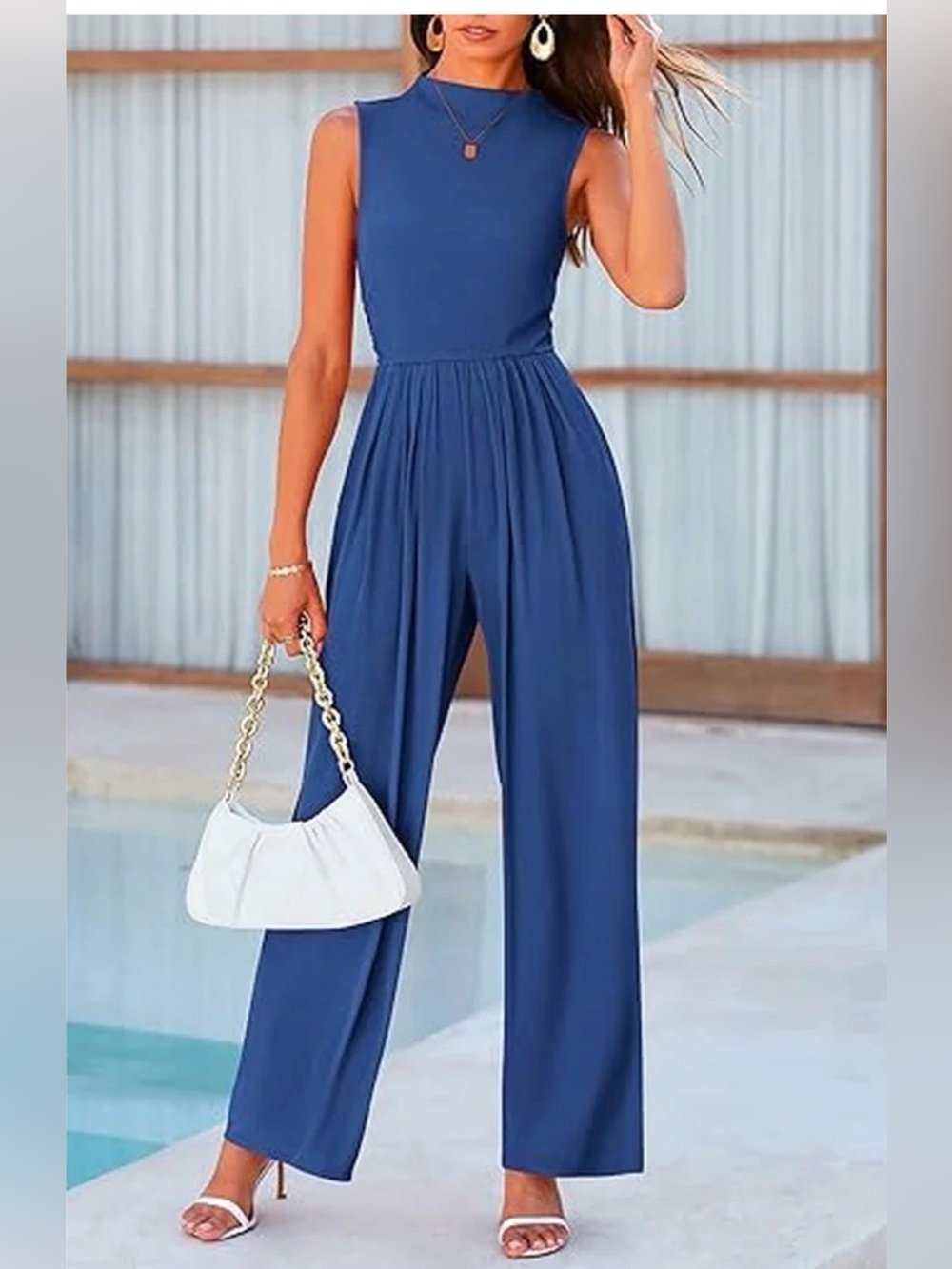 PRETTYGARDEN Summer Jumpsuits  Casual Sleeveless Mock Neck Wide Leg Pants